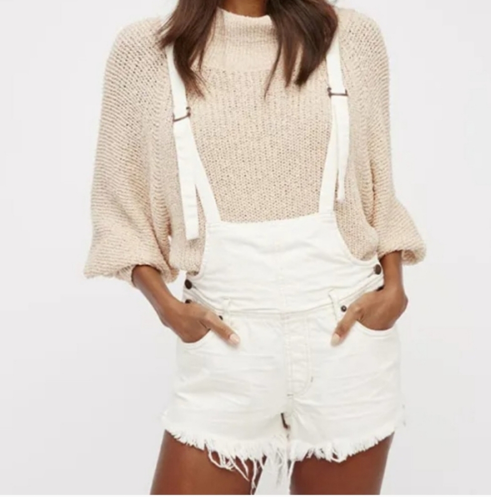 Free People Denim Strappy Overalls Shortalls Size 25 NWT